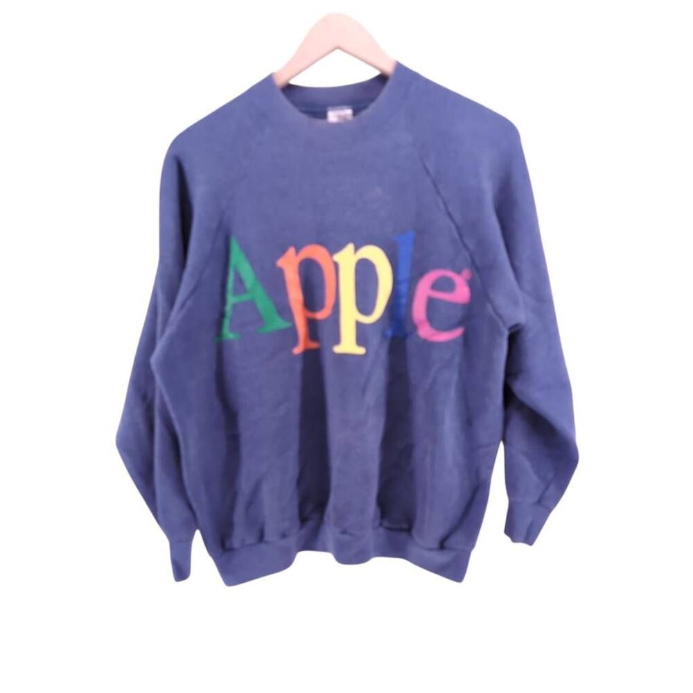 Vintage Apple Computer Rainbow Spell Out Crewneck Sweatshirt Size L Retro 90s